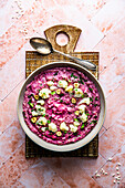 Creamy cauliflower risotto with beets and white wine