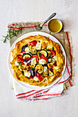 Filo pie with roasted summer vegetables and feta cheese