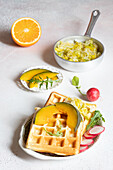 Waffles with leeks and squash