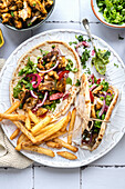Air Fryer Chicken Sharwama with Pita and French Fries