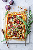 Fig and blue cheese tart with honey and walnuts