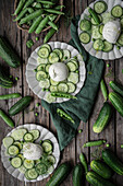 Cucumber, mozzarella and peas