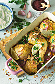 Marinated roasted chicken legs with lemon