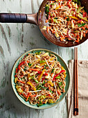 Stir fry Noodles with vegetables and satay sauce
