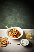 Microwave cauliflower, apricot and green olive tagine