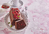 Cocoa cake loaf with red currant