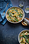 Healthy salmon pasta with green beans