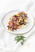 Fettuccine with radicchio, pine nuts and fontina