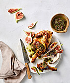 Grilled butterfly chicken with figs and olive anchoiade