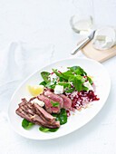 Lamb with beetroot pilaf