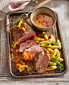 Roast veal with pepper sauce and Schupfnudeln (potato noodles)