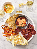 Vegetable chips with pepper dip