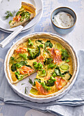 Salmon quiche with broccoli