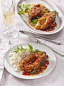 Caramelised carp with coconut milk and rice