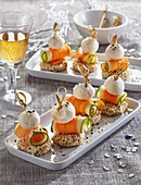 Cheese and vegetable canapés