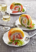 Colorful cream cheese roll with ham