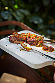 Grilled pork fillet with chili-balsamic pesto