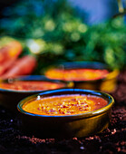 Creme brulee with carrots and clementines