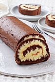 Hurricane Swiss Roll (sponge cake roll) with cocoa