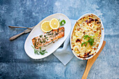 Salmon with potato gratin