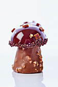 Chocolate-caramel tartlets in the shape of a mushroom