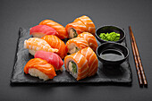 Nigiri sushi and Philadelphia rolls