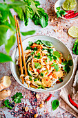 Pad Thai with rice noodles and vegetables