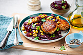 Fish cakes with marinated beetroot