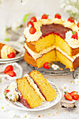 Vanilla sponge cake with jam and cream