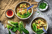 Wan Tan soup with bok choy