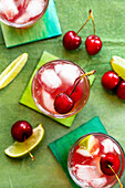 Cocktail 'Bing Cherry Presbyterian' with bourbon and cherries