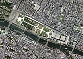 Tuileries Garden and Louvre, Paris, France, satellite image