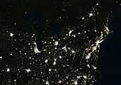 Northeast USA at night, satellite image