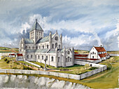 Old Sarum Cathedral, c1150, illustration