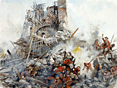 Destruction of the Keep, Scarborough Castle, illustration