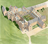 Aerial view of Lilleshall Abbey, illustration