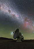 ALMA radio telescope at night, Chile