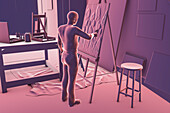 Artist painting in a studio, illustration
