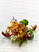Guinea fowl with sweet corn and popcorn