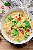 One Pot Peanut Ramen with coconut, peanut butter, curry paste, and chili