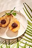 Grilled pears with raspberry and calissons