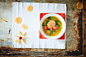 Minestrone with parmesan crisps