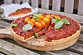 Minced meat quiche with tomatoes