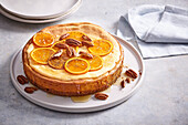 Orange cheesecake with pecans