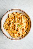 Fusilli with red pepper sauce