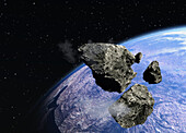 Asteroids approaching Earth, illustration