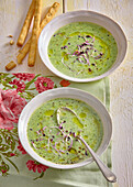 Wild garlic soup with radish sprouts