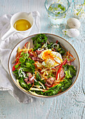 Spring salad with poached egg
