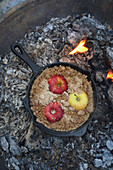 Apple crumble from the open fire