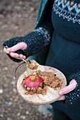 Apple crumble from the open fire